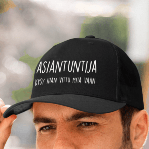 asiantuntija kysy ihan vittu mitä vaan, musta lippis asiantuntija kysy ihan vittu mitä vaan painatuksella, paskakauppa