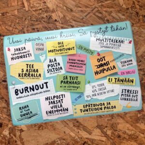 tarra-arkki jossa teksti "uusi päivä uudet kriisit"