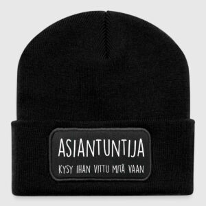 Musta pipo ja teksti "asiantuntija kysy ihan vittu mitä vaan"