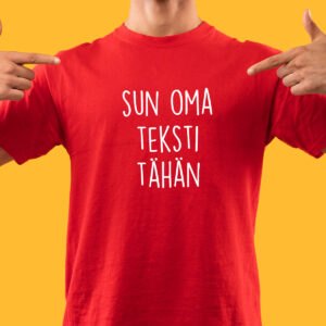 punainen t-paita omalla painatuksella, punainen t-paita omalla tekstillä