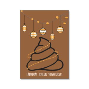 joulukortti, ruskea tausta ja poop emoji, paska joulu