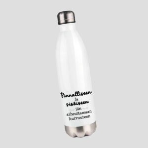 Valkoinen termospullo painatuksella, pinnalliseen ja sisäiseen iän aiheuttamaan kuivuuteen
